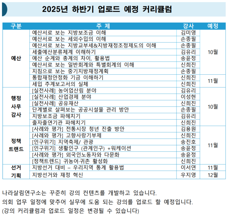 2025년 하반기 업로드 예정 커리큘럼